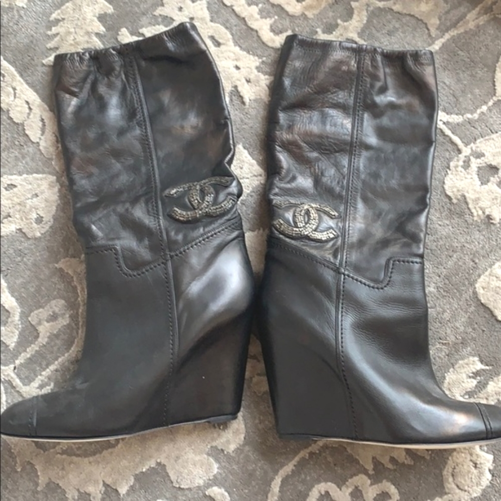 CHANEL Cap-Toe Wedge Boots